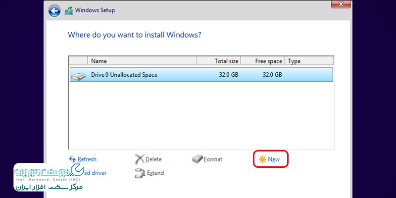 مراحل پارتیشن بندی هارد در نصب Windows